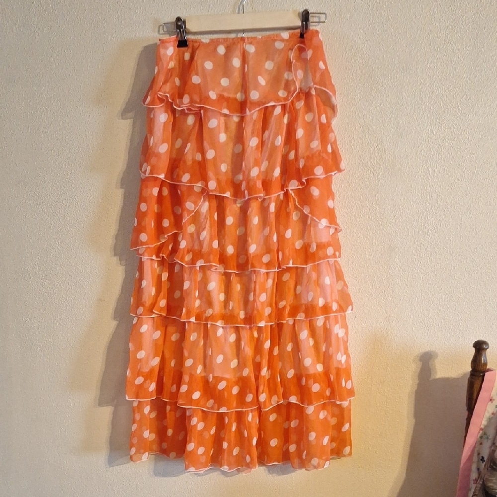 Vibrant Orange and White Ruffled Maxi Skirt for Resort Wear